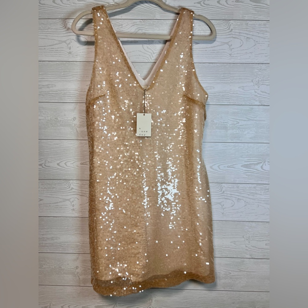 NWT• A New Day • Sequin A-Line Sleeveless Mini Dress •Cream •Size: Women’s Small